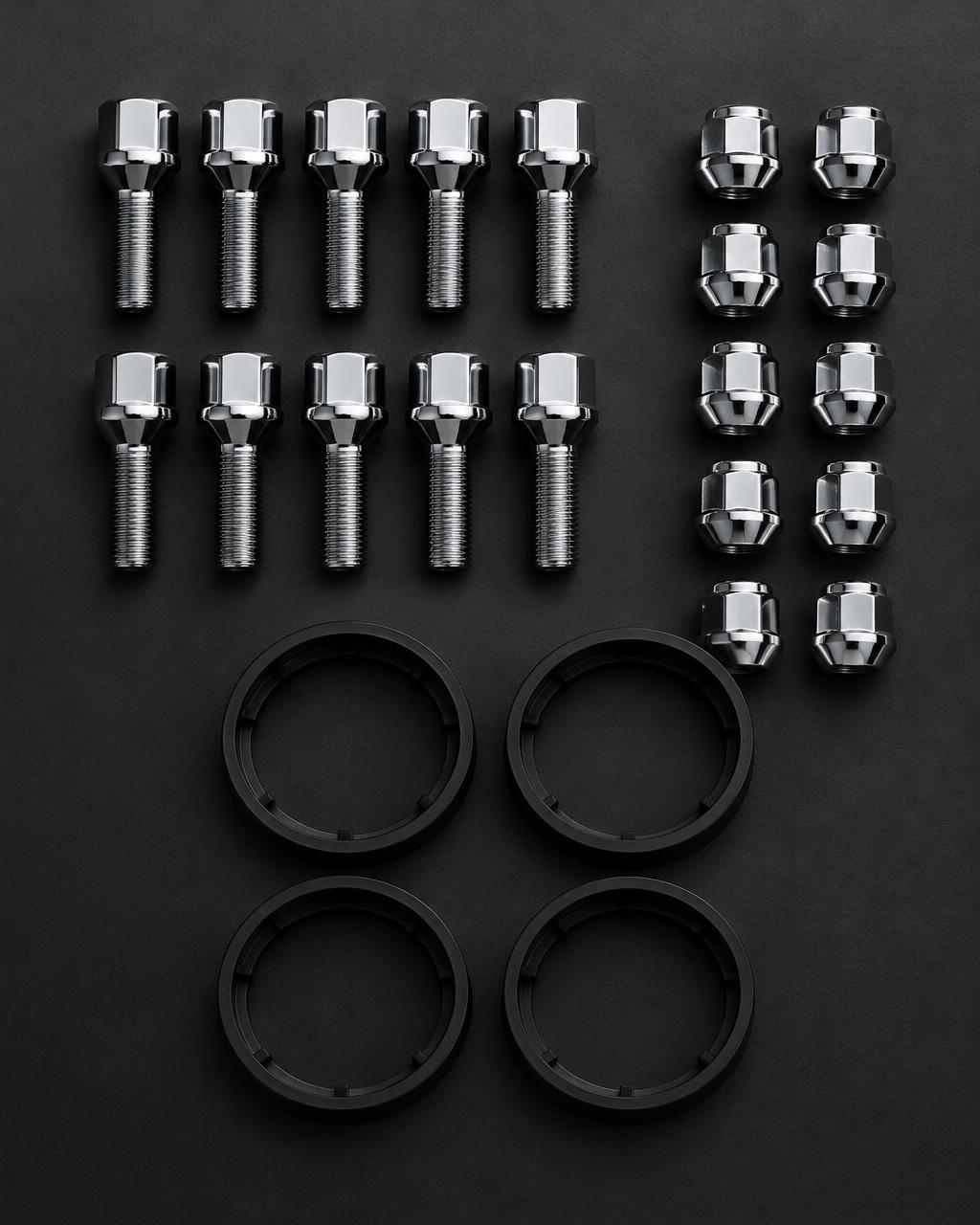 Chrome wheel bolts, nuts and centering rings